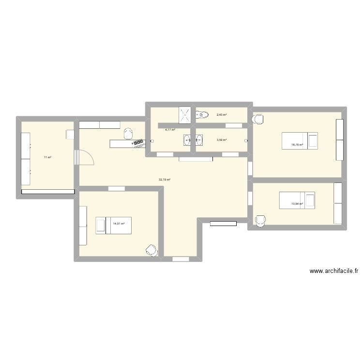 institut. Plan de 8 pièces et 97 m2