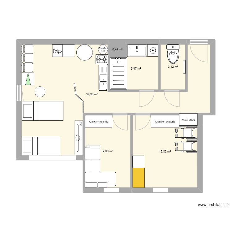 Appartement modif. Plan de 6 pièces et 63 m2