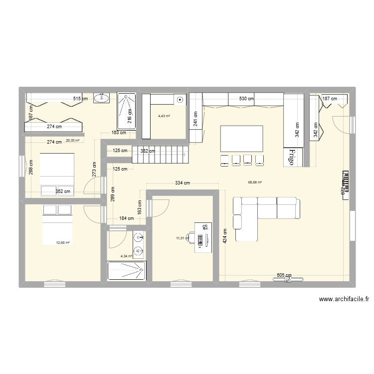 T3 Medzanine. Plan de 6 pièces et 122 m2