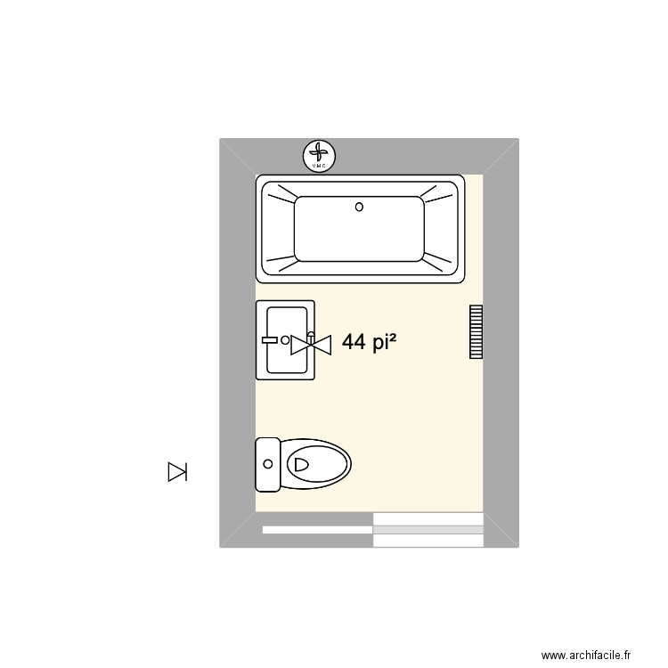 wc1. Plan de 1 pièce et 4 m2