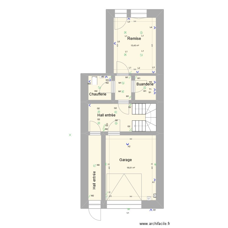 Plan Sommethonne electricite Niveau 0 bis. Plan de 7 pièces et 56 m2