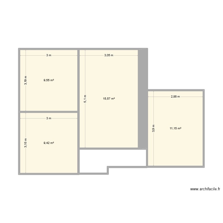 Maison - 1er étage modif01. Plan de 4 pièces et 46 m2