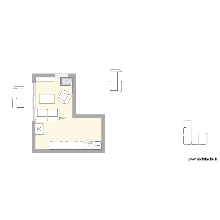 salon. Plan de 1 pièce et 23 m2