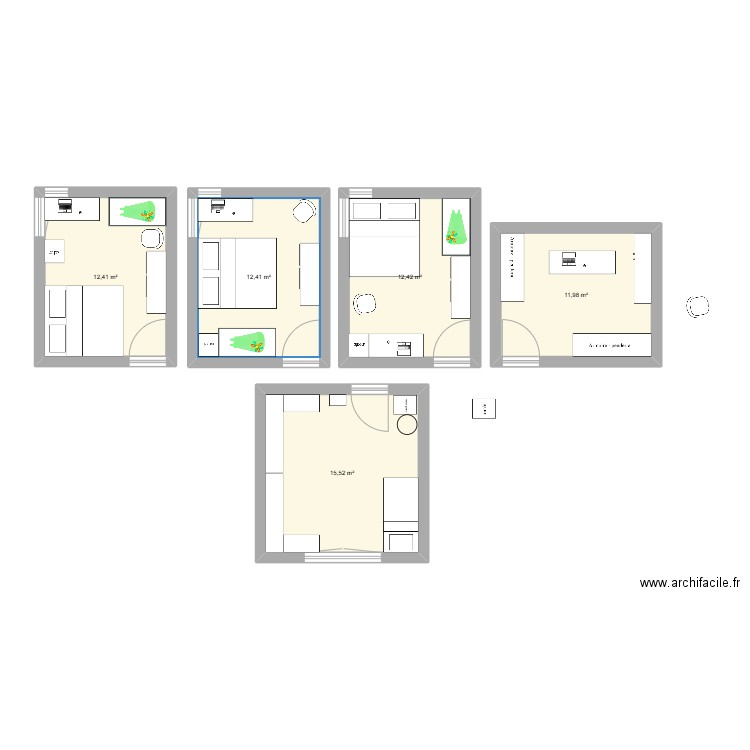 Idée appartement. Plan de 5 pièces et 65 m2