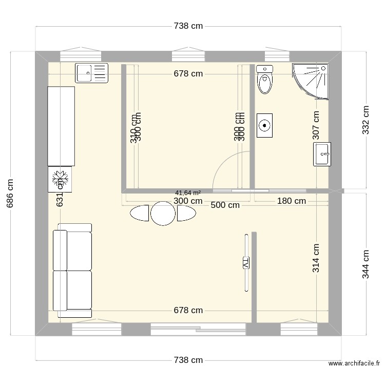 plan PC 50 m 2 emprise nov 2024. Plan de 1 pièce et 42 m2