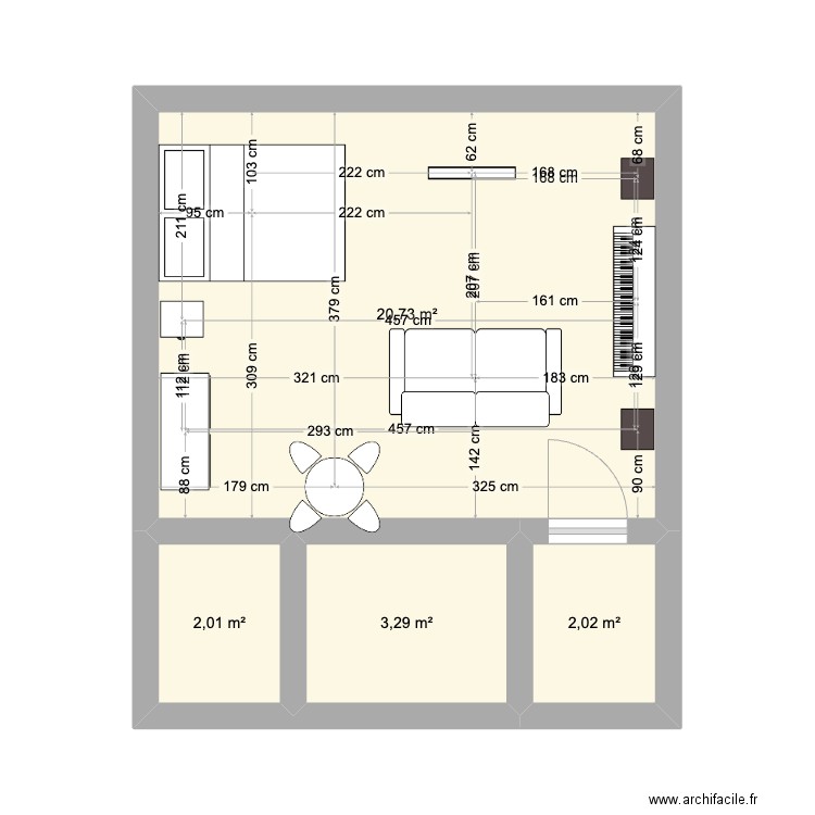 5x4. Plan de 4 pièces et 28 m2