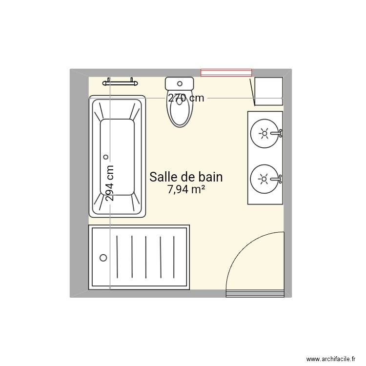 SDB Extension . Plan de 1 pièce et 8 m2