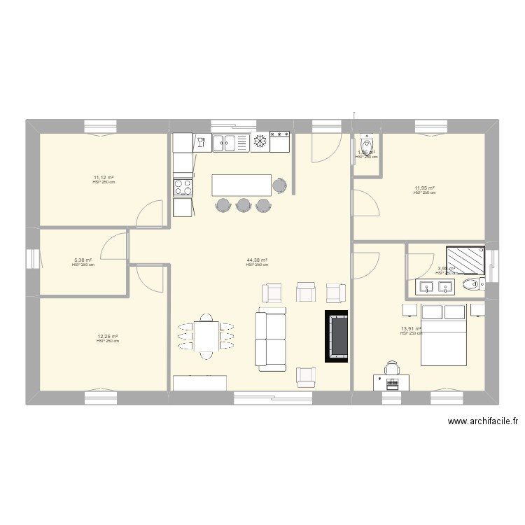 MAISON. Plan de 8 pièces et 104 m2