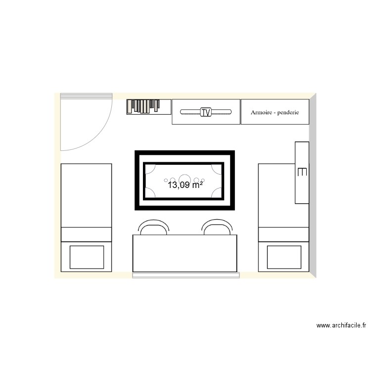 chambre. Plan de 1 pièce et 13 m2