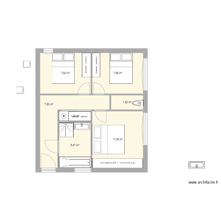 trinite 1er escalier est 1. Plan de 7 pièces et 43 m2