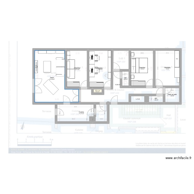 DIJON. Plan de 12 pièces et 105 m2