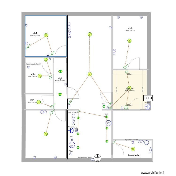 Dunesme. Plan de 7 pièces et 39 m2