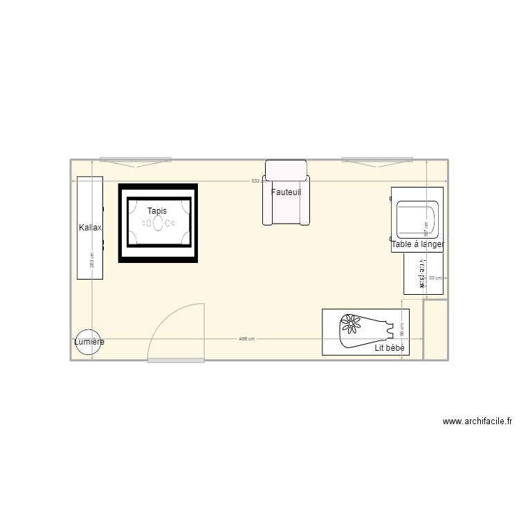 Chambre bébé 2. Plan de 2 pièces et 15 m2