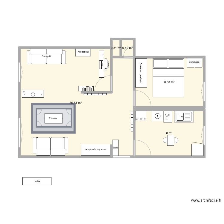 St Egrève. Plan de 5 pièces et 48 m2