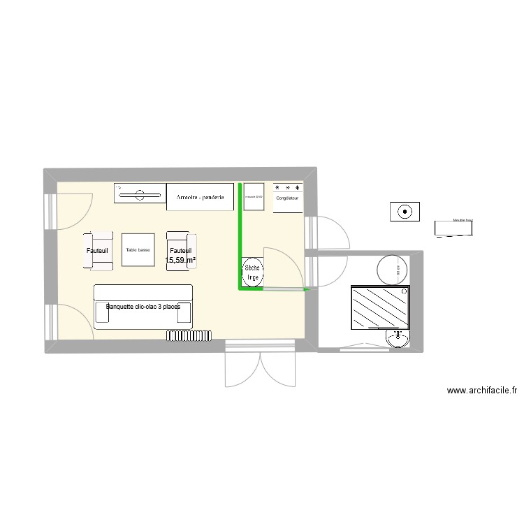 studio. Plan de 1 pièce et 16 m2