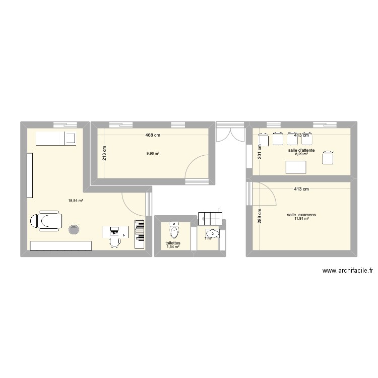 cabinet. Plan de 6 pièces et 51 m2