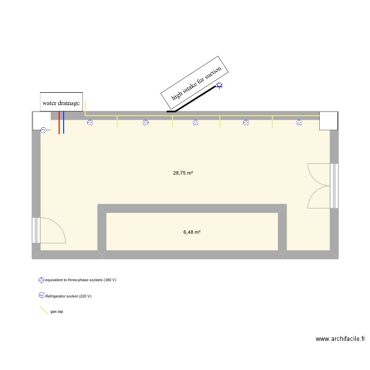 local work plan unit 29. Plan de 2 pièces et 35 m2