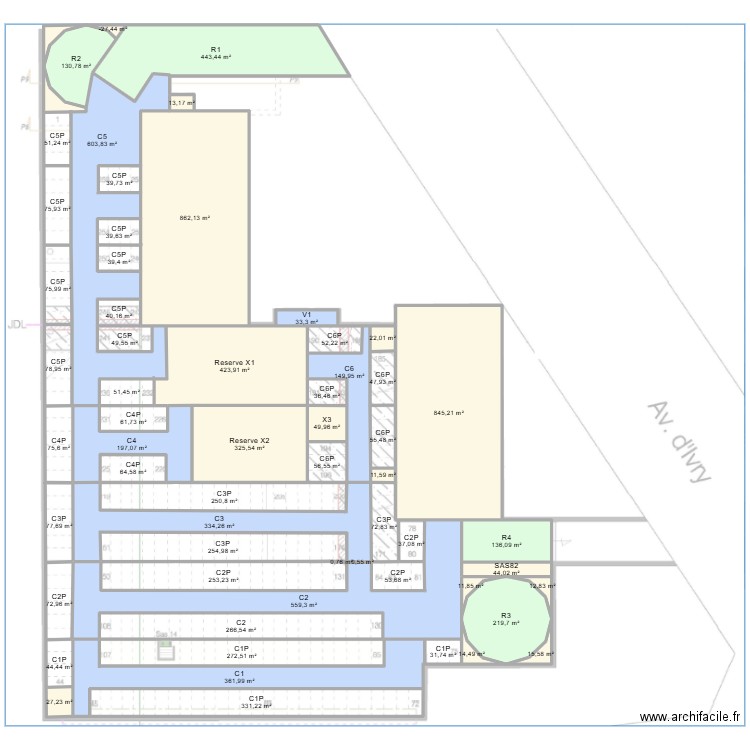 Parking Villa d'Este. Plan de 59 pièces et 8869 m2