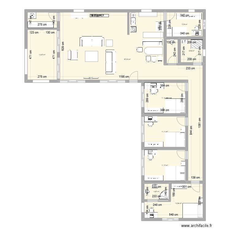 plan gg 2. Plan de 9 pièces et 163 m2