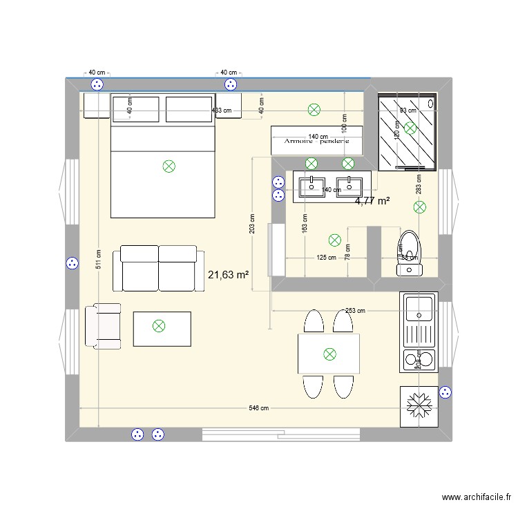 bungalow mada. Plan de 2 pièces et 26 m2