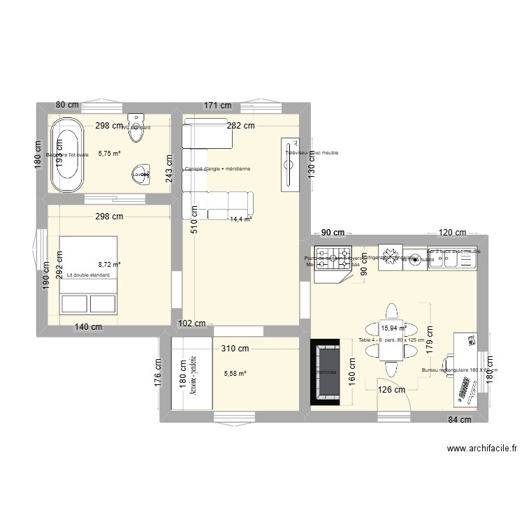 appart Ermitage. Plan de 5 pièces et 50 m2