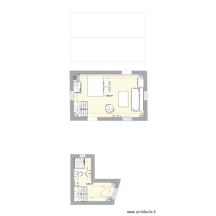 Plan rénovation Pézenas. Plan de 2 pièces et 25 m2