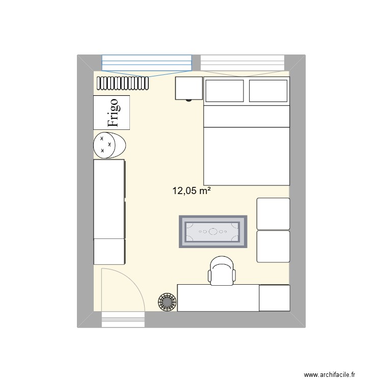 chambre. Plan de 1 pièce et 12 m2