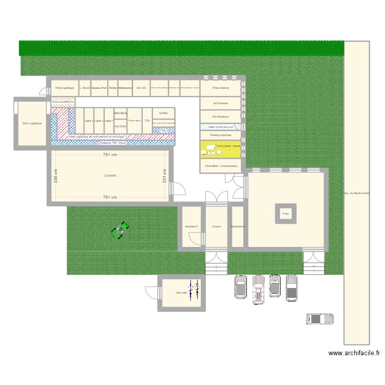 Plan Usine Codica. Plan de 41 pièces et 144 m2