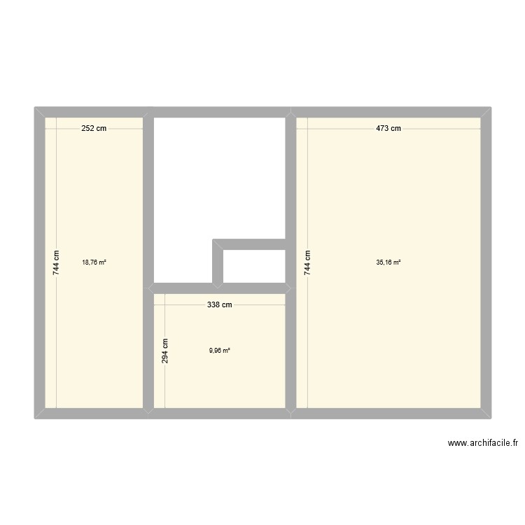 pods. Plan de 3 pièces et 64 m2