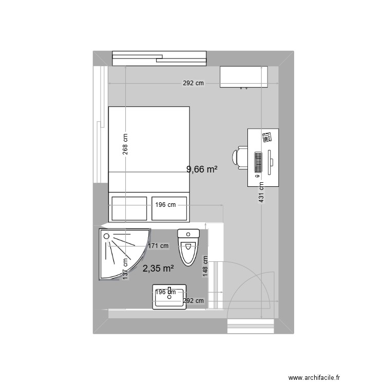 sTUDIO rACINE. Plan de 2 pièces et 12 m2