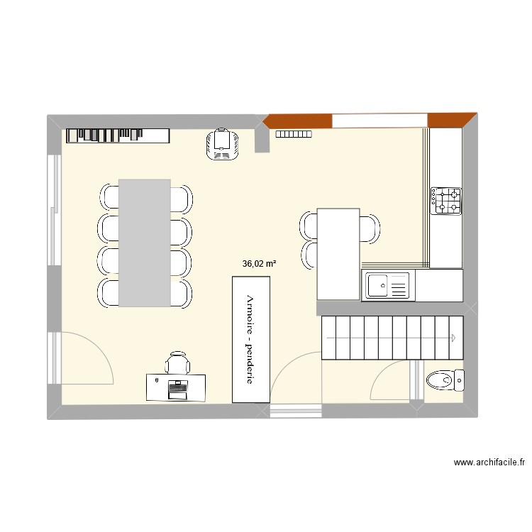 rez_chaussée. Plan de 1 pièce et 36 m2