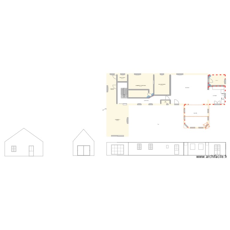 PLAN MAISON MALICORNE FACADE 1. Plan de 7 pièces et 86 m2