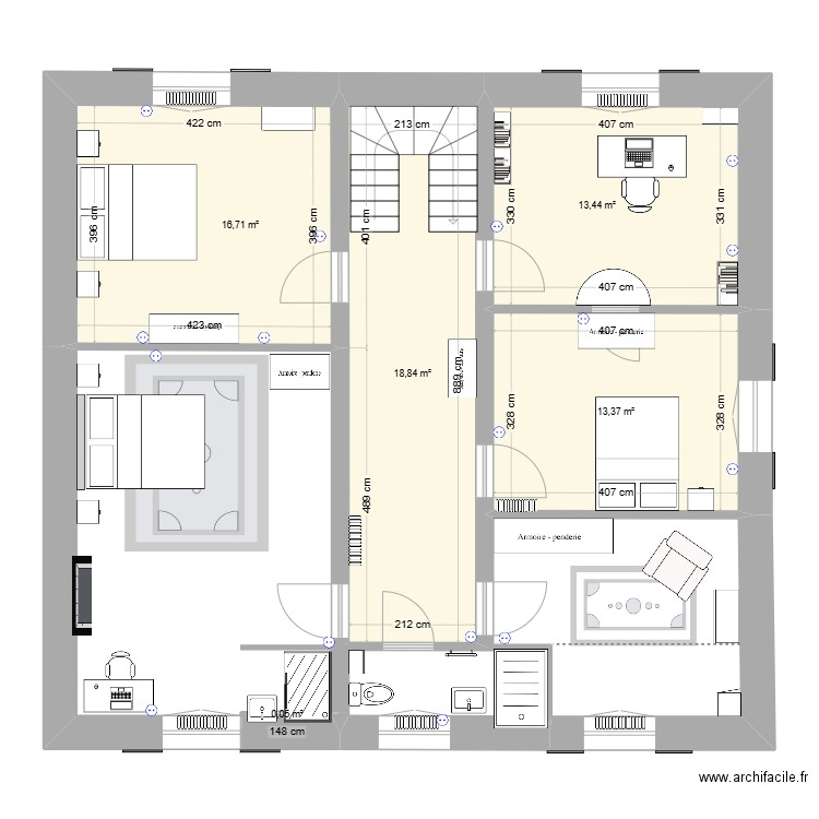 Mouliherne - 1er étage - V3. Plan de 5 pièces et 62 m2