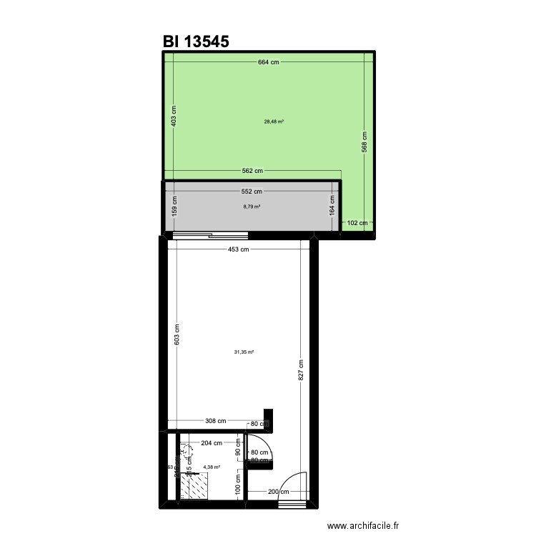 BI 13545. Plan de 5 pièces et 74 m2