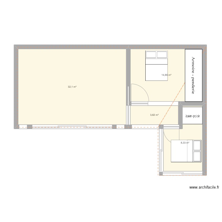 Agrandissement1. Plan de 4 pièces et 59 m2