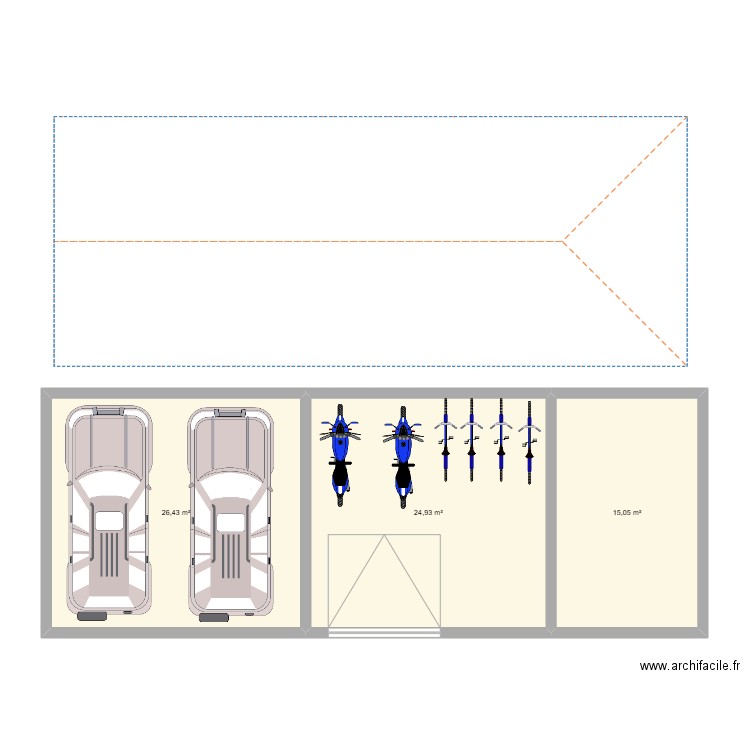 Garage 2. Plan de 3 pièces et 66 m2