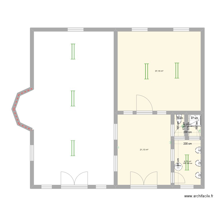 مسجد. Plan de 4 pièces et 68 m2