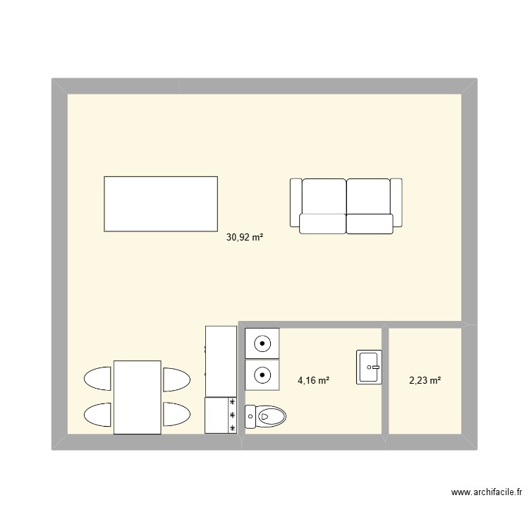 Maison. Plan de 3 pièces et 37 m2