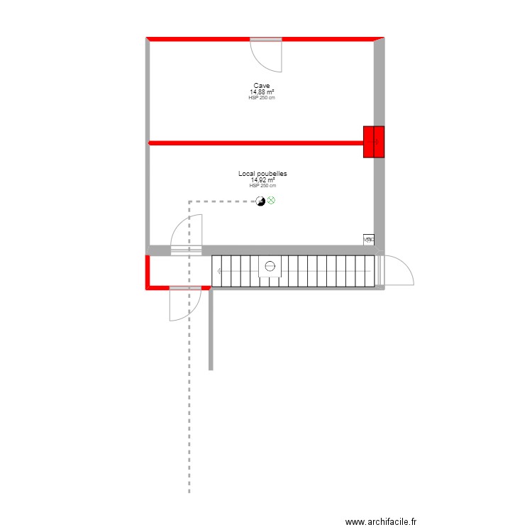 CAVE POUR CREATION LOCAL POUBELLES. Plan de 2 pièces et 30 m2