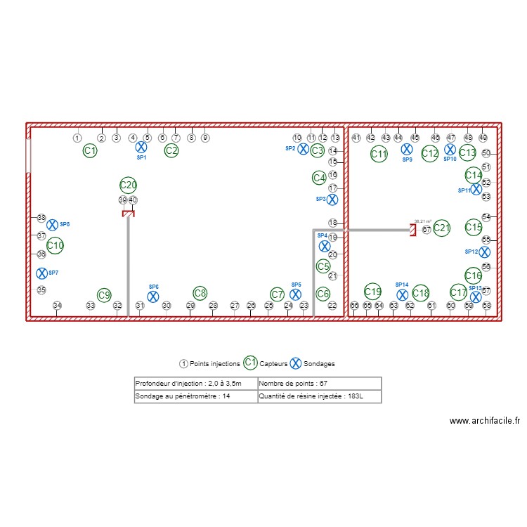 pericaud. Plan de 3 pièces et 112 m2