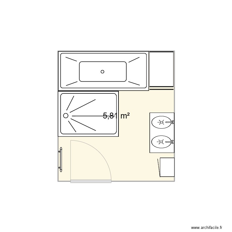 SDB. Plan de 1 pièce et 6 m2