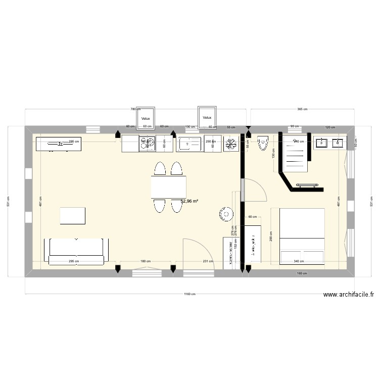 Dependance_8-poutres. Plan de 1 pièce et 53 m2