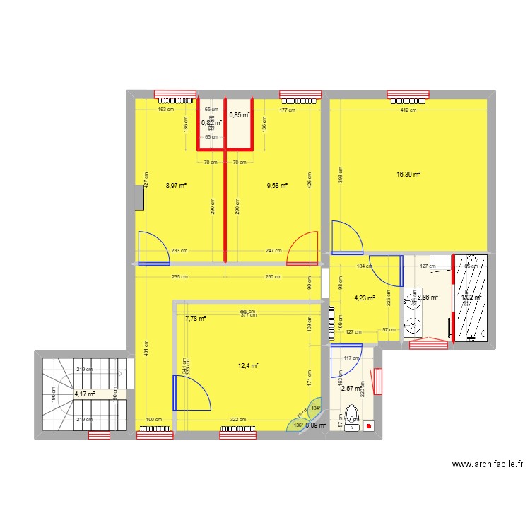 Bombart R+1 - aménagement. Plan de 13 pièces et 73 m2