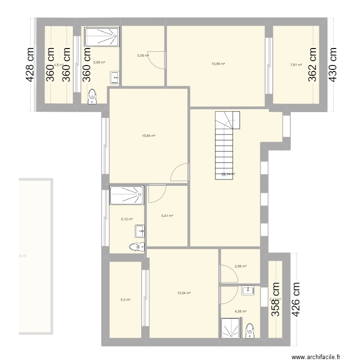 belland. Plan de 23 pièces et 259 m2