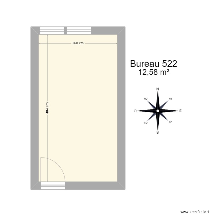 Bureau 522. Plan de 1 pièce et 13 m2