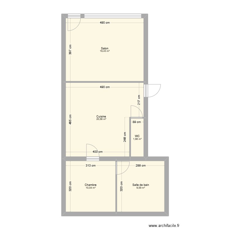 logement 3. Plan de 5 pièces et 62 m2