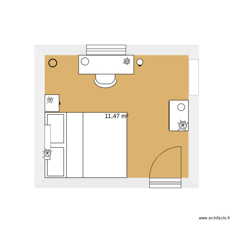 chambre autonomie. Plan de 1 pièce et 11 m2