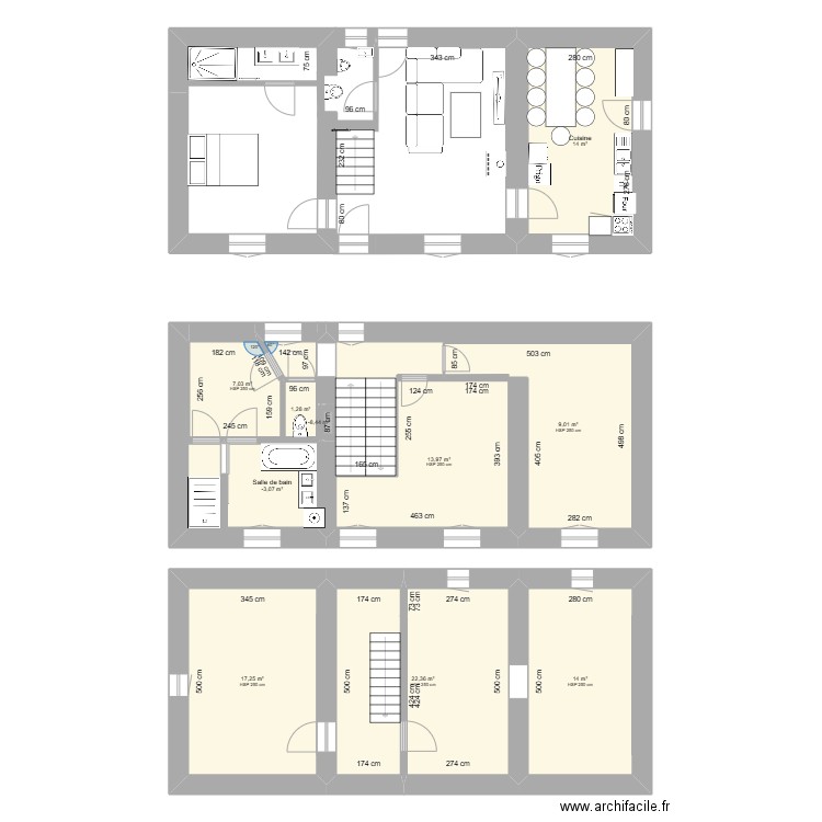 MAISON. Plan de 10 pièces et 111 m2