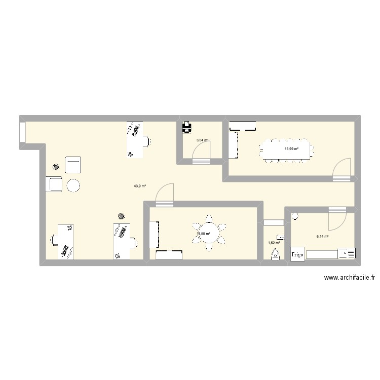 plan. Plan de 6 pièces et 80 m2