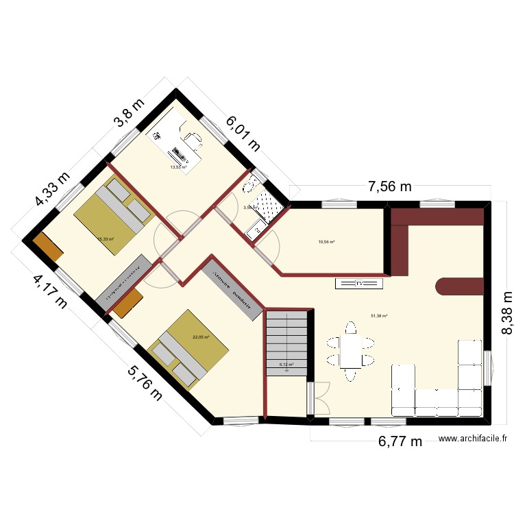 Maison rurale. Plan de 7 pièces et 123 m2